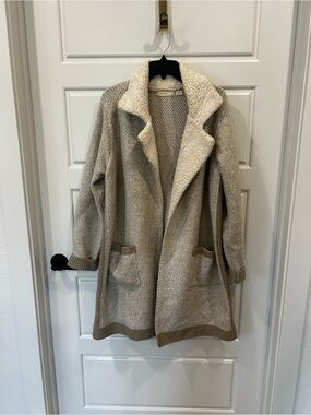 Anthropologie Taupe Knit Sherpa-Lined Open Cardigan Jacket xl